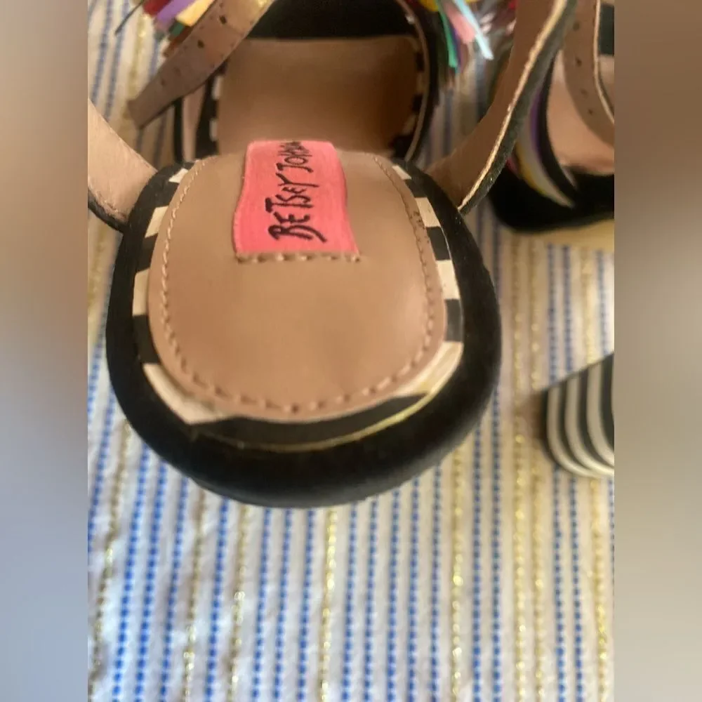 BETSEY JOHNSON 1970s Style Striped Pom Pom Platform Heels size 5.5